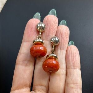 Les Bernard Vintage Silver and Orange Drop Clip On Earrings